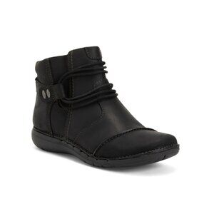 CLARKS Black Suede Wide Un Loop Up Comfort Booties